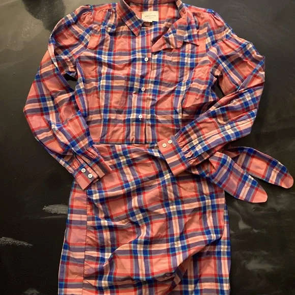 Sézane Multicolor Plaid Long Sleeve Dress w/ Tie Size 38 Small/Medium - Picture 2 of 4